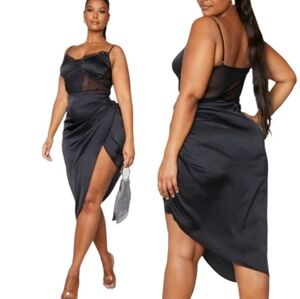 PrettyLittleThing Lace Insert Ruched Side Midi Dress